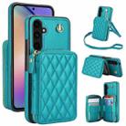 For Samsung Galaxy A54 4G / 5G AwQuer Crossbody Zipper Wallet Rhombic Leather Back Phone Case(Green) - 1
