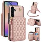 For Samsung Galaxy A54 4G / 5G AwQuer Crossbody Zipper Wallet Rhombic Leather Back Phone Case(Rose Gold) - 1