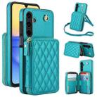 For Samsung Galaxy A15 4G / 5G AwQuer Crossbody Zipper Wallet Rhombic Leather Back Phone Case(Green) - 1