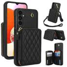 For Samsung Galaxy A14 4G / 5G AwQuer Crossbody Zipper Wallet Rhombic Leather Back Phone Case(Black) - 1