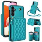For Samsung Galaxy A14 4G / 5G AwQuer Crossbody Zipper Wallet Rhombic Leather Back Phone Case(Green) - 1