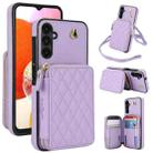 For Samsung Galaxy A14 4G / 5G AwQuer Crossbody Zipper Wallet Rhombic Leather Back Phone Case(Purple) - 1