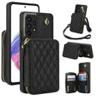 For Samsung Galaxy A73 4G / 5G AwQuer Crossbody Zipper Wallet Rhombic Leather Back Phone Case(Black) - 1