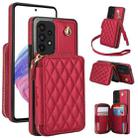For Samsung Galaxy A73 4G / 5G AwQuer Crossbody Zipper Wallet Rhombic Leather Back Phone Case(Red) - 1