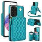 For Samsung Galaxy A73 4G / 5G AwQuer Crossbody Zipper Wallet Rhombic Leather Back Phone Case(Green) - 1