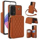 For Samsung Galaxy A73 4G / 5G AwQuer Crossbody Zipper Wallet Rhombic Leather Back Phone Case(Brown) - 1