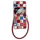 For vivo X Flip Lattice Little Bear Pattern Full Coverage Phone Case with Wrist Strap(Red) - 1