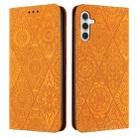 For Samsung Galaxy S25 5G Ethnic Embossed Adsorption Leather Phone Case(Yellow) - 1