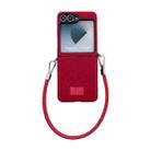 For Samsung Galaxy Z Flip6 Comfortable Short Plush Full Coverage Phone Case with Wrist Strap(Red) - 1