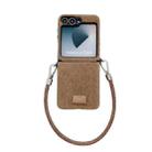 For Samsung Galaxy Z Flip5 Comfortable Short Plush Full Coverage Phone Case with Wrist Strap(Brown) - 1