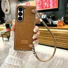 For Samsung Galaxy Z Fold6 5G Comfortable Short Plush Full Coverage Phone Case with Wrist Strap(Brown) - 2