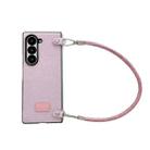 For Samsung Galaxy Z Fold5 5G Comfortable Short Plush Full Coverage Phone Case with Wrist Strap(Pink) - 1