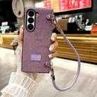 For Samsung Galaxy Z Fold5 5G Comfortable Short Plush Full Coverage Phone Case with Wrist Strap(Purple) - 2