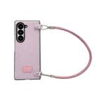 For Samsung Galaxy Z Fold3 5G Comfortable Short Plush Full Coverage Phone Case with Wrist Strap(Pink) - 1