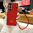 For Samsung Galaxy Z Fold Special Comfortable Short Plush Full Coverage Phone Case with Wrist Strap(Red) - 2