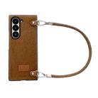 For Samsung Galaxy Z Fold Special Comfortable Short Plush Full Coverage Phone Case with Wrist Strap(Brown) - 1