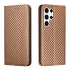 For Samsung Galaxy S25 Ultra 5G Carbon Fiber Texture Magnetic Flip Leather Phone Case(Brown) - 1