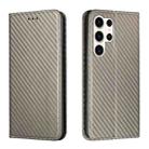 For Samsung Galaxy S25 Ultra 5G Carbon Fiber Texture Magnetic Flip Leather Phone Case(Grey) - 1
