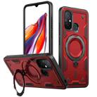 For Redmi 12C 4G PC Hybrid TPU Armor MagSafe Ring Holder Phone Case(Red) - 1
