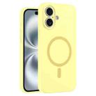 For iPhone 16 Plus Fine Hole Pure Color Liquid Silicone MagSafe Phone Case(Cream Yellow) - 1