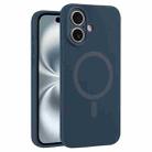 For iPhone 16 Fine Hole Pure Color Liquid Silicone MagSafe Phone Case(Navy Blue) - 1