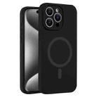 For iPhone 15 Pro Max Fine Hole Pure Color Liquid Silicone MagSafe Phone Case(Black) - 1