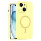 For iPhone 15 Fine Hole Pure Color Liquid Silicone MagSafe Phone Case(Cream Yellow) - 1