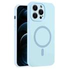 For iPhone 12 Pro Max Fine Hole Pure Color Liquid Silicone MagSafe Phone Case(Sierra Blue) - 1