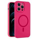 For iPhone 12 Pro Max Fine Hole Pure Color Liquid Silicone MagSafe Phone Case(Rose Red) - 1