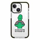 For iPhone 14 Plus Simple Illustration Pattern Full Coverage Phone Case(Green Dinosaur A) - 1