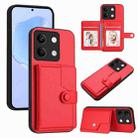 For Redmi Note 13 5G Button Card Bag RFID Anti-theft Phone Case(Red) - 1