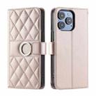 For iPhone 16 Pro Ring Buckle Rhombic Leather Phone Case(Rose Gold) - 1