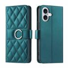 For iPhone 16 Plus Ring Buckle Rhombic Leather Phone Case(Green) - 1