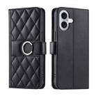 For iPhone 16 Plus Ring Buckle Rhombic Leather Phone Case(Black) - 1