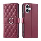 For iPhone 16 Ring Buckle Rhombic Leather Phone Case(Red) - 1