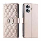 For iPhone 16 Ring Buckle Rhombic Leather Phone Case(Rose Gold) - 1
