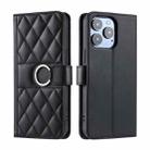 For iPhone 15 Pro Max Ring Buckle Rhombic Leather Phone Case(Black) - 1