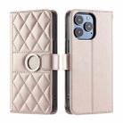 For iPhone 15 Pro Max Ring Buckle Rhombic Leather Phone Case(Rose Gold) - 1