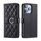 For iPhone 15 Pro Ring Buckle Rhombic Leather Phone Case(Black) - 1