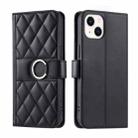 For iPhone 15 Plus Ring Buckle Rhombic Leather Phone Case(Black) - 1