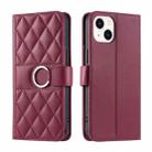 For iPhone 15 Ring Buckle Rhombic Leather Phone Case(Red) - 1