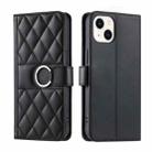 For iPhone 15 Ring Buckle Rhombic Leather Phone Case(Black) - 1