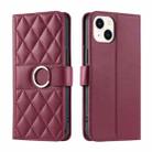 For iPhone 14 / 13 Ring Buckle Rhombic Leather Phone Case(Red) - 1