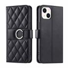 For iPhone 13 mini Ring Buckle Rhombic Leather Phone Case(Black) - 1