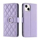 For iPhone 13 mini Ring Buckle Rhombic Leather Phone Case(Purple) - 1