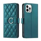 For iPhone 12 / 12 Pro Ring Buckle Rhombic Leather Phone Case(Green) - 1
