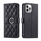 For iPhone 12 / 12 Pro Ring Buckle Rhombic Leather Phone Case(Black) - 1