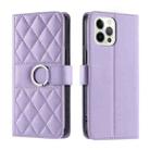 For iPhone 12 / 12 Pro Ring Buckle Rhombic Leather Phone Case(Purple) - 1