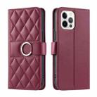 For iPhone 12 Pro Max Ring Buckle Rhombic Leather Phone Case(Red) - 1