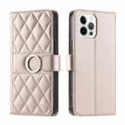 For iPhone 12 Pro Max Ring Buckle Rhombic Leather Phone Case(Rose Gold) - 1